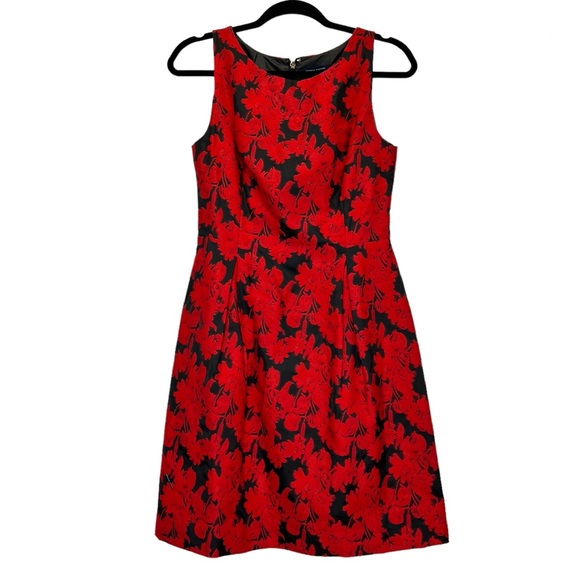 Tommy Hilfiger Floral Jacquard Dress Size 2 A Line Sleeveless Red and Black - Picture 4 of 11